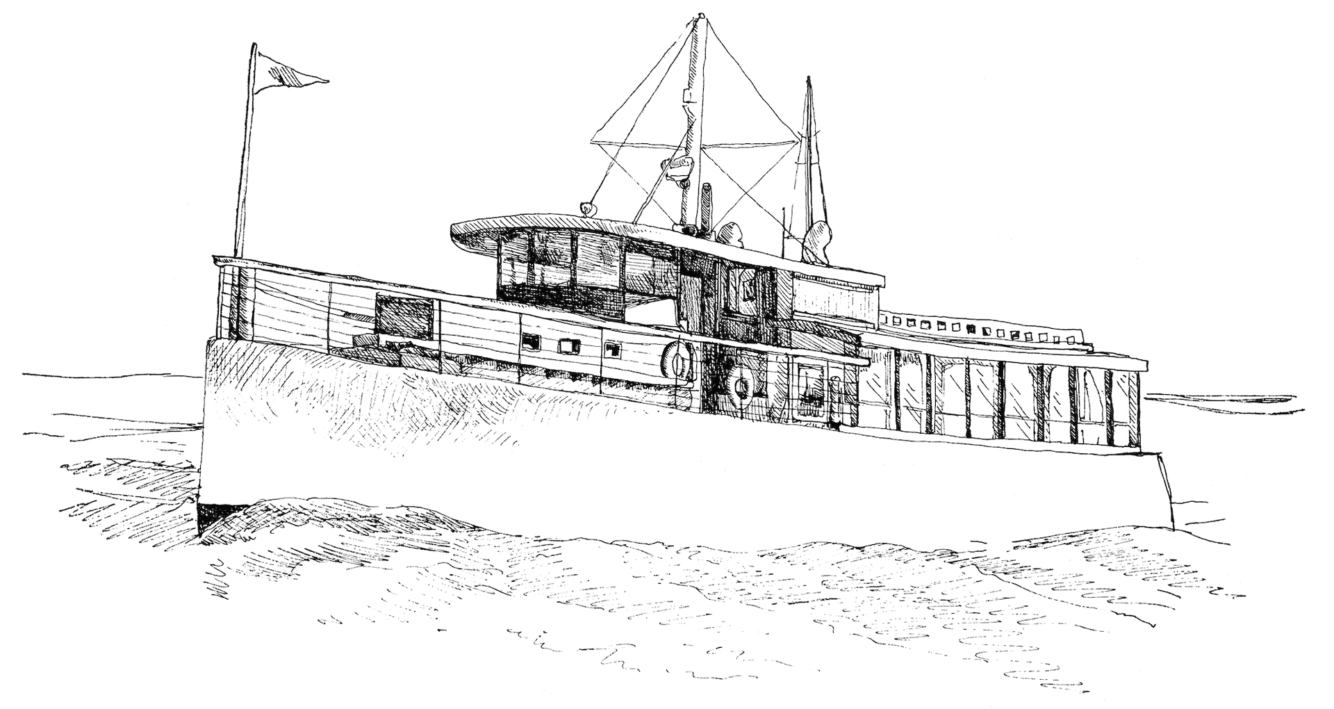 Drawing of a boat at sea